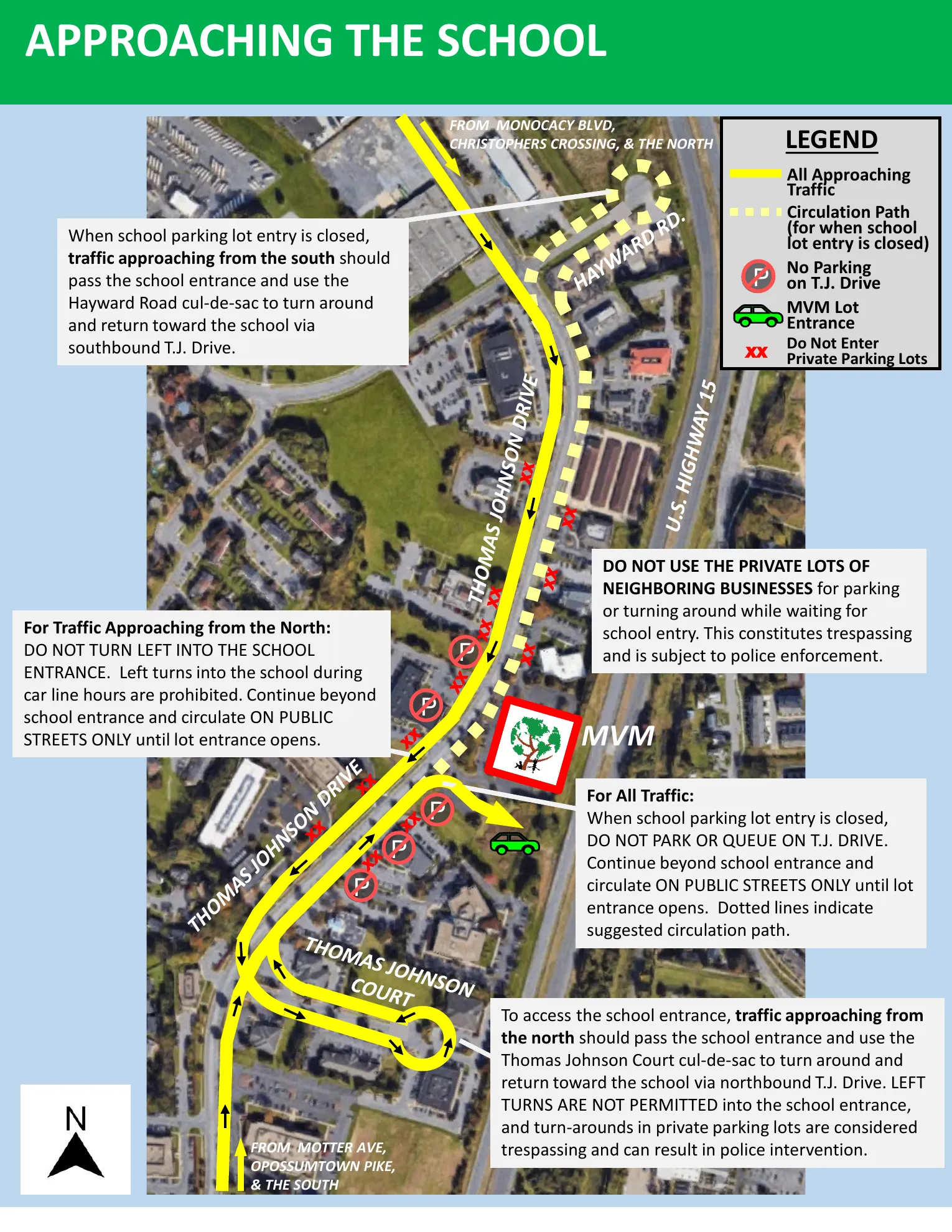 Approaching the school traffic flow map for 64 Thomas Johnson Drive