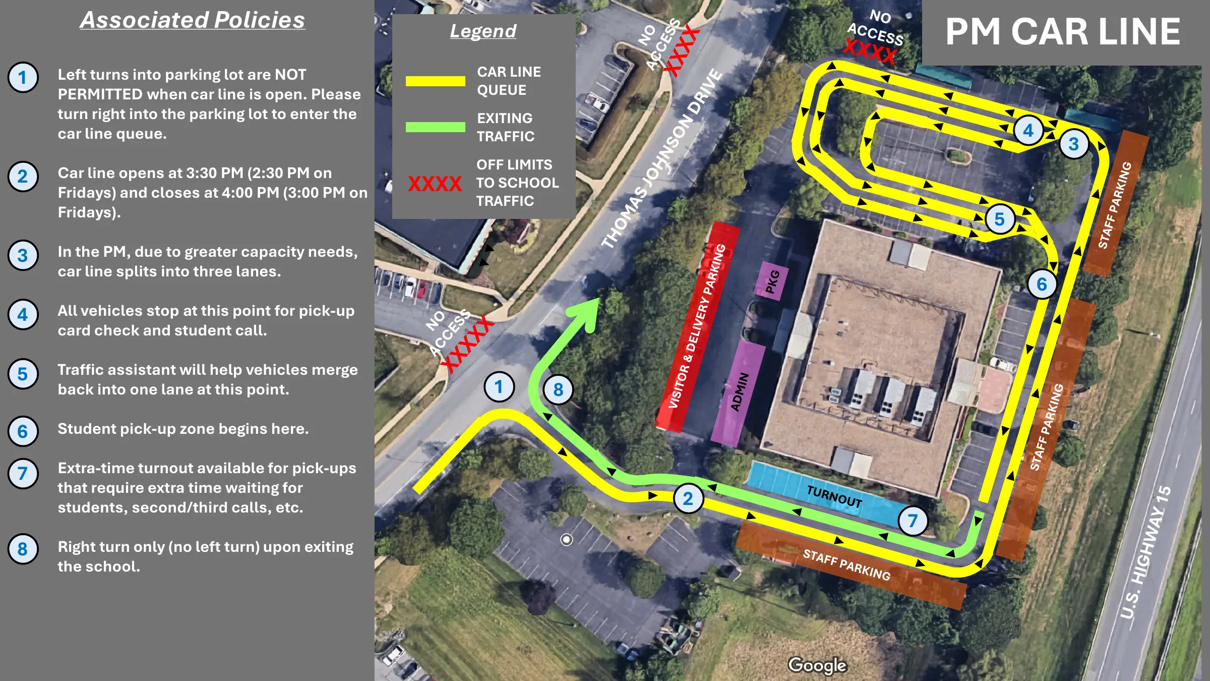 Afternoon carline traffic flow map for MVMPCS